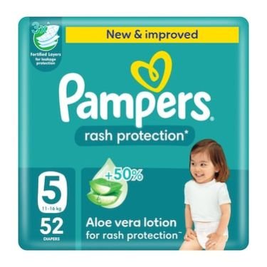 Pampers Rash Protection Diapers Size 5 (11–16 Kg) 52s
